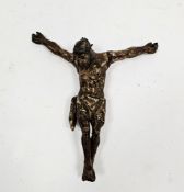 Carved wooden figure of crucified Christ with painted gesso decoration, probably Continental and