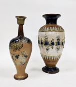 Two Royal Doulton stoneware vases, the first of inverted baluster form with flared cup-shaped
