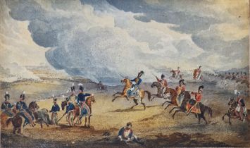 Attributed to Henry Martins (?-1860) Watercolour Battlefield scene with dragoon guards and light