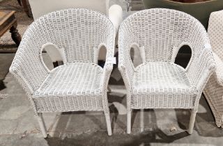 Pair of white painted Lloyd Loom-style tub chairs, 80cm high (2)