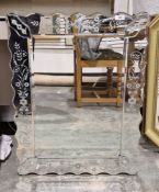 Venetian-style wall mirror with etched floral decoration, 74cm x 56cm