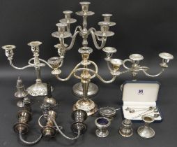 Quantity of sundry plate to include various candelabra and candlesticks, vases, flatware and other