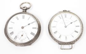 Gent's silver open-faced pocket watch with white enamel dial and subsidiary seconds dial, case
