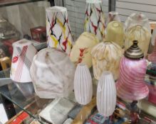 Group of predominantly mid-20th century opaque glass lampshades, including two white opaque examples