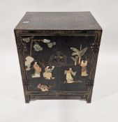 20th century Chinese lacquered cabinet with carved applied soapstone decoration to the front and