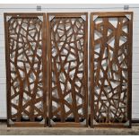 20th century triparte pierced laser cut wooden screen, pierced with abstract geometric ornament (