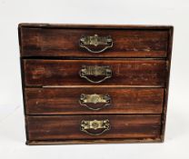 Miniature mahogany collector's chest of four long drawers, each with brass drop handle