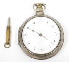19th century gent's silver open-faced pocket watch by Waltham, white enamel dial, Roman numerals and