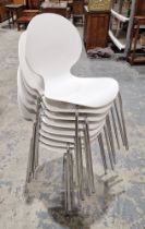 Set of eight Galvano Tecnica (Italian) white plastic stacking chairs in the mid-century style, on