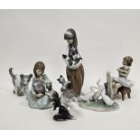 Group of Lladro and Nao figures and models of animals, including a Lladro figure of a girl seated