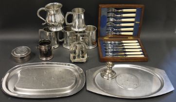 Quantity sundry EPNS and pewter to include tankards, trinket dishes, toast rack, flatware and