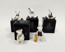 Five Royal Crown Derby bone china models of teddy bears, including a cricketer, four boxed (5)