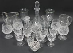 Collection of glass tableware including four Stuart brandy balloons, an Edinburgh ships decanter and