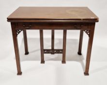 Reproduction mahogany foldover tea table, 77cm high x 96cm wide x 51cm deep