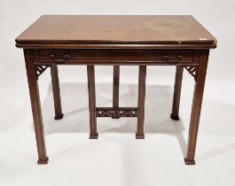 Reproduction mahogany foldover tea table, 77cm high x 96cm wide x 51cm deep