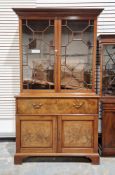 George III mahogany secretaire bookcase, the cornice with dentil moulding above astragal glazed