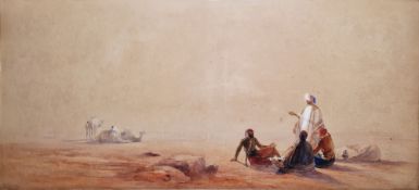 Henry Warren (British, 1794-1879) Watercolour heightened with bodycolour 'Caravan in the Desert',