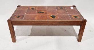 Mid-century tile-top coffee table of rectangular form, raised on squared wooden legs, 36cm high x