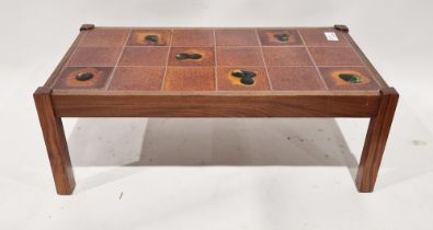 Mid-century tile-top coffee table of rectangular form, raised on squared wooden legs, 36cm high x