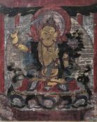 19th century Tibetan Thangka Distemper on canvas/cloth Tibetan deity, probably Manjusri
