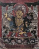 19th century Tibetan Thangka Distemper on canvas/cloth Tibetan deity, probably Manjusri