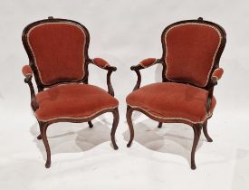 Pair of Victorian mahogany armchairs upholstered in a fuchsia-coloured fabric, 94cm high (2)