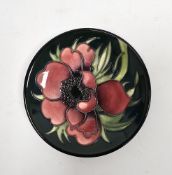 Moorcroft 'Anemone' pattern small green ground dish, painted and impressed marks, circa 2003, 11.8cm