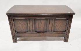 20th century stained oak coffer with panelled front, 52cm high x 99cm wide x 43cm deep