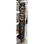 Carved wooden standing figure of a goddess, possibly Dewi Sri, with painted decoration, 151cm high