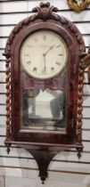 19th century mahogany cased wall clock, the white painted dial named for 'K Hill London', with black