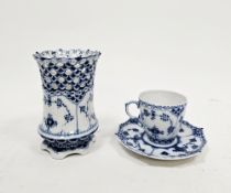 Royal Copenhagen porcelain 'Blue Lace' pattern waisted cylindrical vase and a coffee cup and