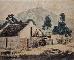 After Reg Jordan (South African, 20th century) Etching and aquatint "The Water Wheel, Prince