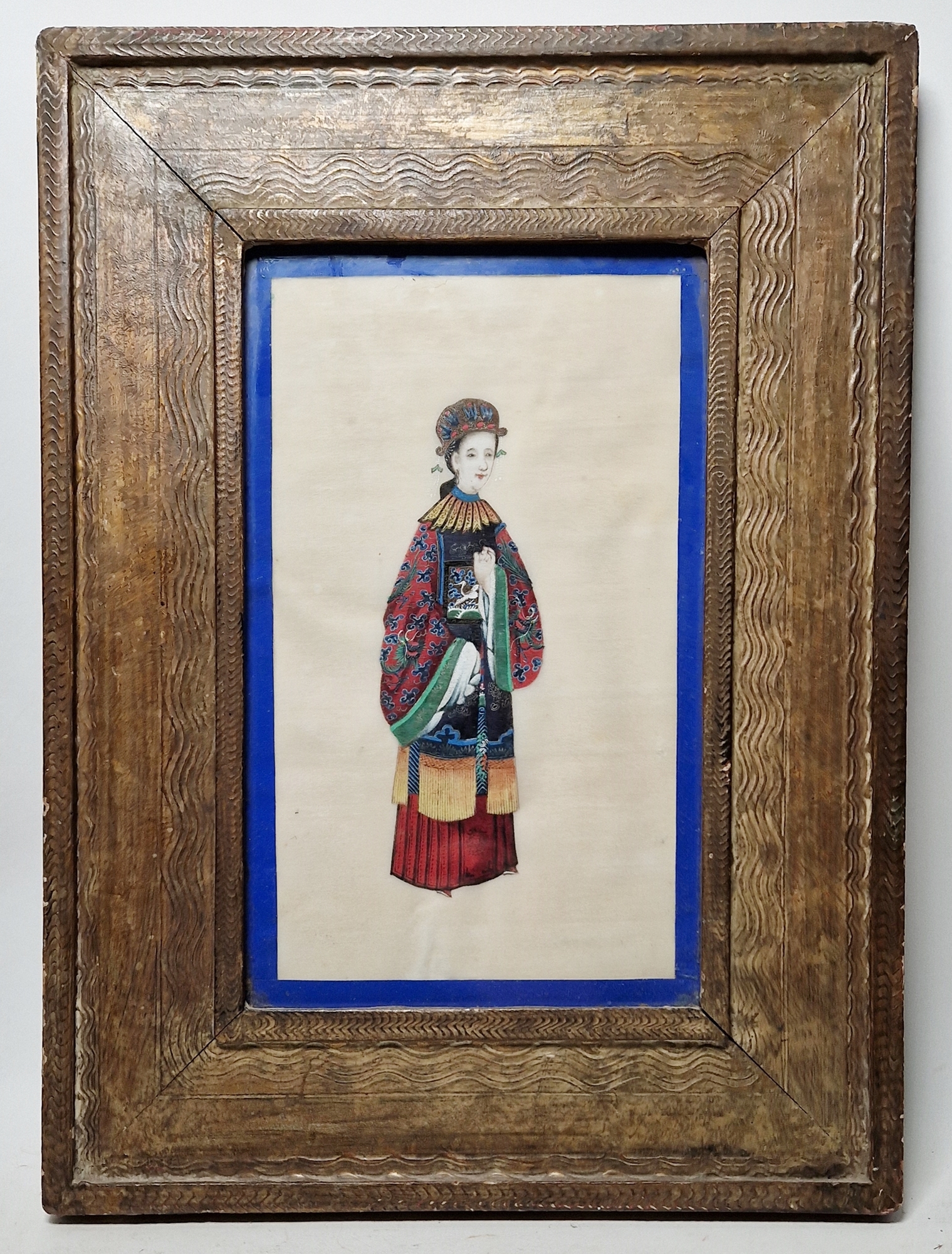 19th century Chinese school Gouache on pith paper Qing dynasty painting of a female dignitary clad - Image 2 of 2