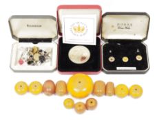 Three various 9ct gold studs in case, QEII 2002 Golden Jubilee commemorative medal in case, a