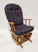 Modern oak rocking chair with tartan upholstered cushions  Condition Report Both of the arms are