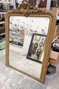 Large 19th century giltwood and gesso rectangular overmantle mirror, baroque-style floral and scroll