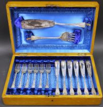 EPNS part service of fish eaters viz:- fish serving knife and fork, six forks and six knives, all