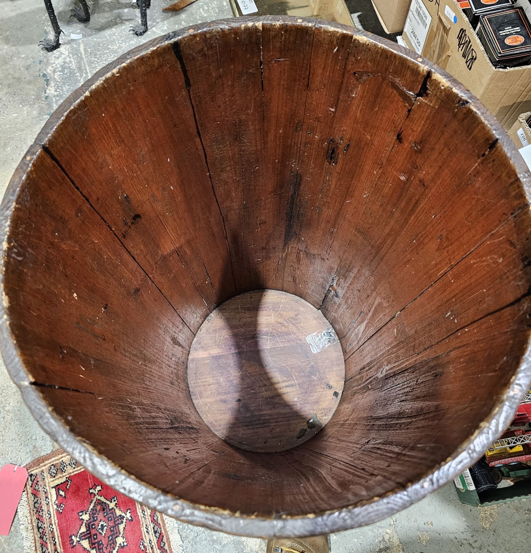 Early 20th century Chinese wood and bamboo storage vessel of tapering cylindrical form with cover, - Image 3 of 3