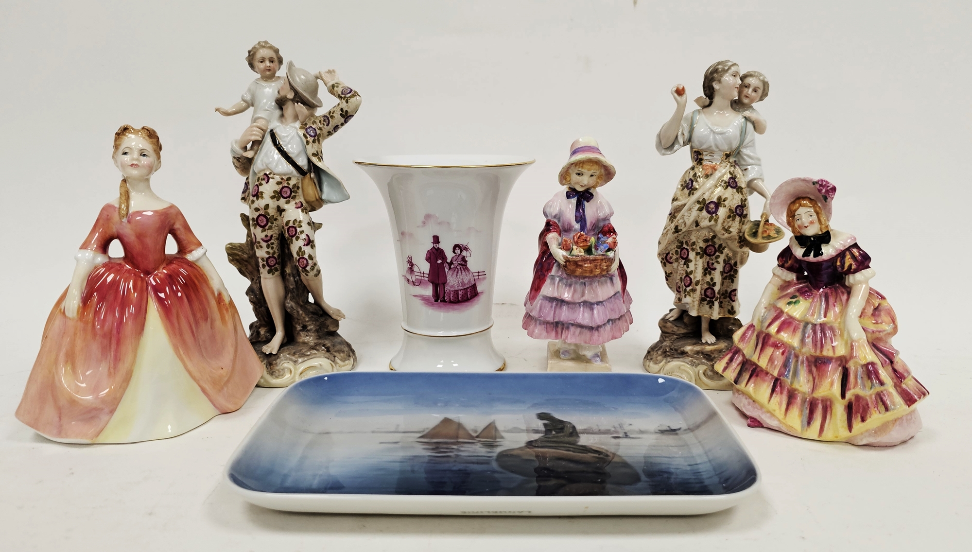 Pair of late 19th century ENS and Eckert porcelain figures of a gentleman and companion and children