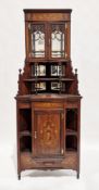Edwardian mahogany corner floor-standing cabinet, the top with pair of bevelled glass cupboard doors