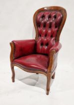 20th century red leather upholstered button back armchair, 102cm high