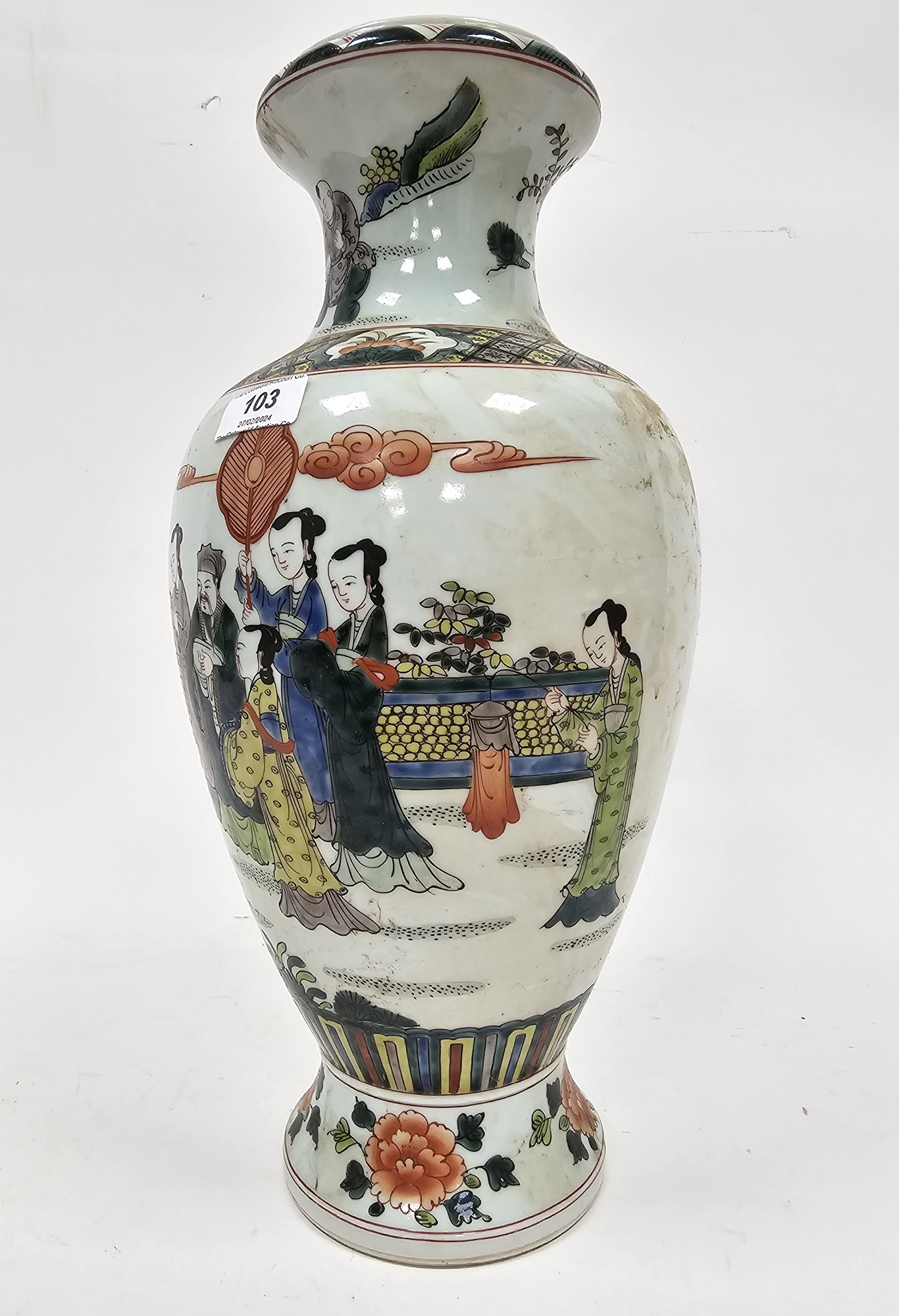 Chinese porcelain oviform famille verte vase, late 19th/early 20th century, underglaze blue six- - Image 3 of 26