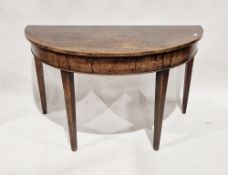 Victorian mahogany demi lune hall table, raised on tapering squared legs, 71cm high x 119cm wide x