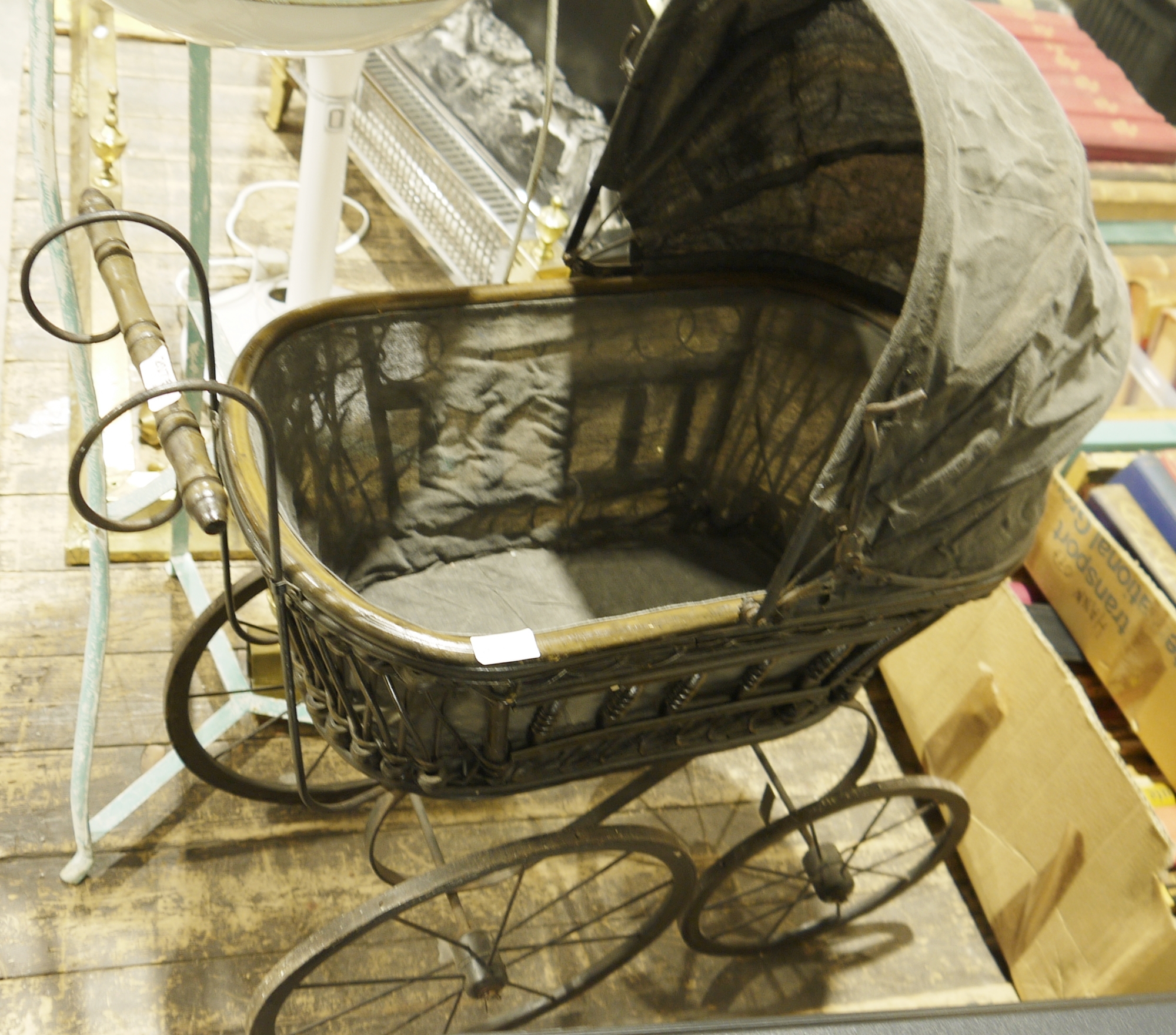 Late 19th/early 20th century children's pram with wooden, iron and wicker fittings and a free - Image 2 of 2