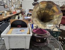 His Masters Voice (HMV) Gramophone Company Limited round based gramophone and a collection of