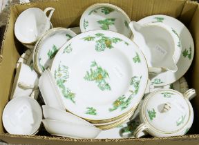 Japanese Art Deco large Green Willow pattern tea and dinner service