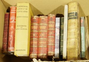 Assorted volumes, three volumes of the Waverley Novels Centenary Edition, full leather copy of The