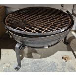 Kadi-style fire pit in cast iron, with internal and top grate, on stand,  70cm diameter