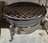 Kadi-style fire pit in cast iron, with internal and top grate, on stand,  70cm diameter