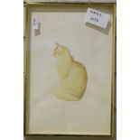 Watercolour of a cat, signed Carol Simpson 80 and another watercolour of a port scene (2)